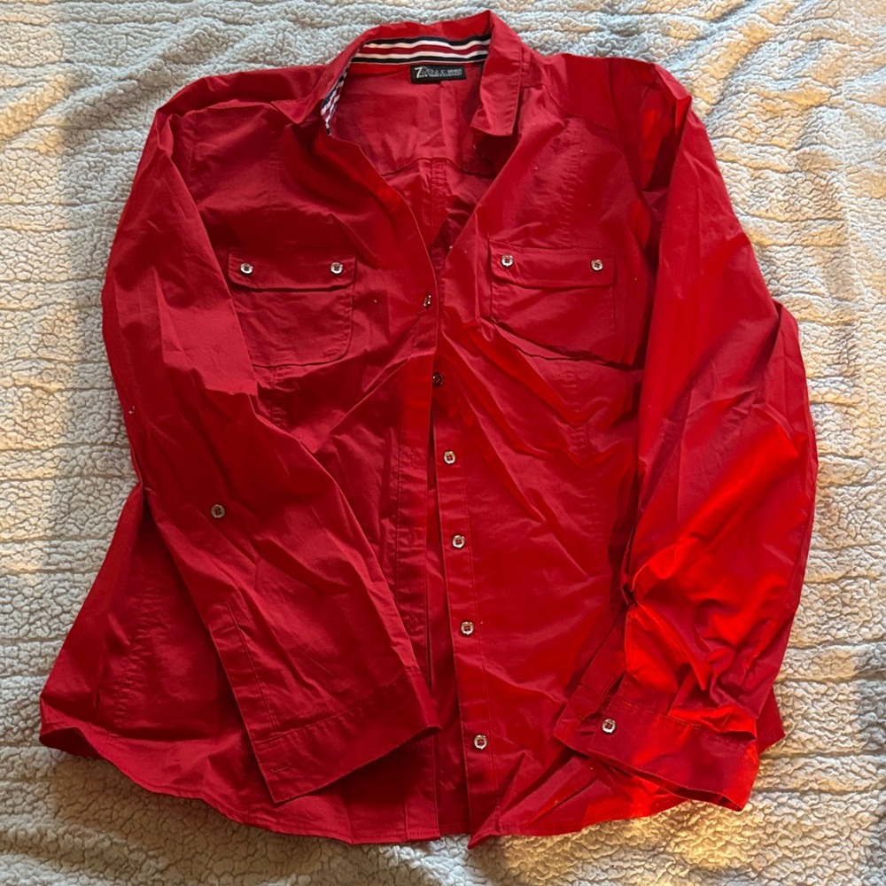 Zara Men's Bold Red Button Down Shirt